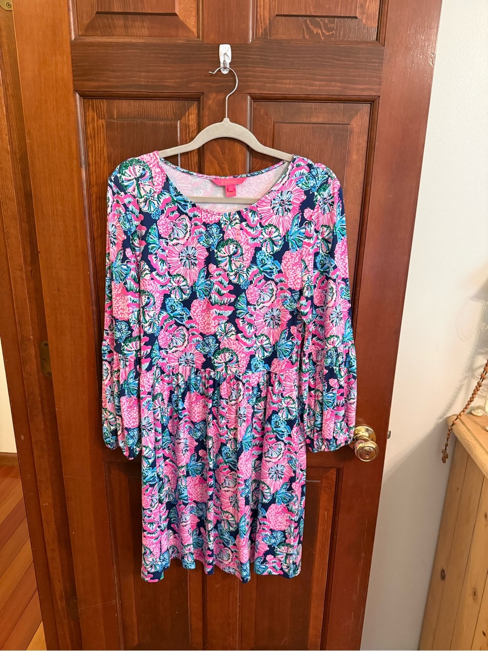 Lilly Pulitzer Pink Floral Print Swing Dress with Teal Accents